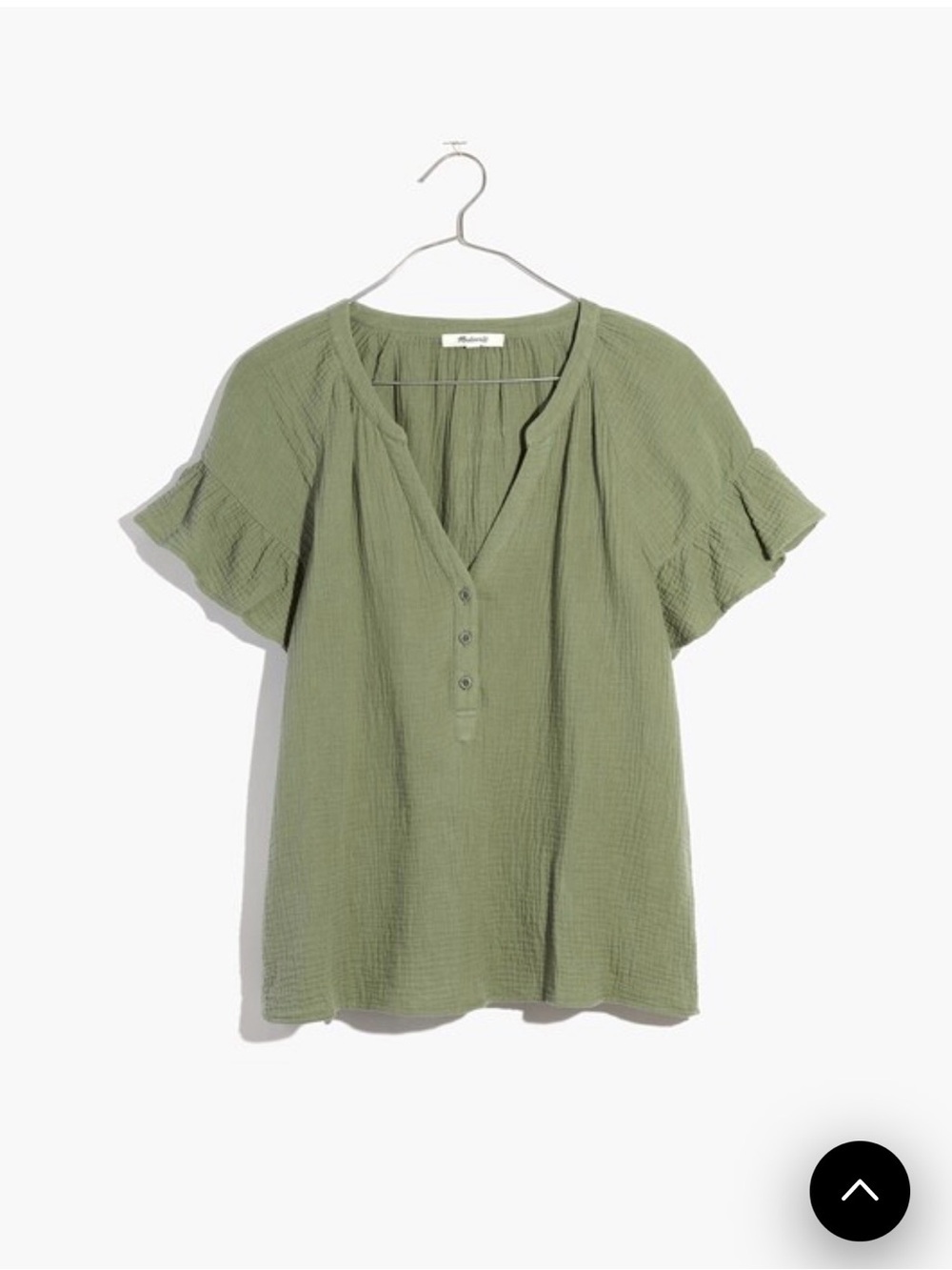 Madewell Lightspun Ruffle-Sleeve Henley Tee in Distant Grove Size XL